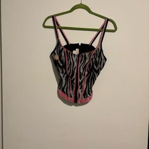 Beaded Flora Nikrooz Black and Pink Zebra Camisole